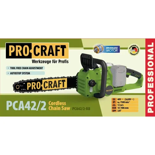 Акумуляторна ланцюгова пила Procraft PCA42/2 (2 АКБ MAX 8Ач + ЗУ 20/2)