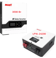 Комплект резервного живлення MUST 3,0 кВт + Смарт LiFePO4 акумулятор 24V 200Ah (5,12 кВт·год)