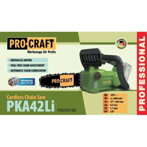 Акумуляторна ланцюгова пила Procraft PKA42Li (з 1 АКБ 8А/Ч і ЗП)